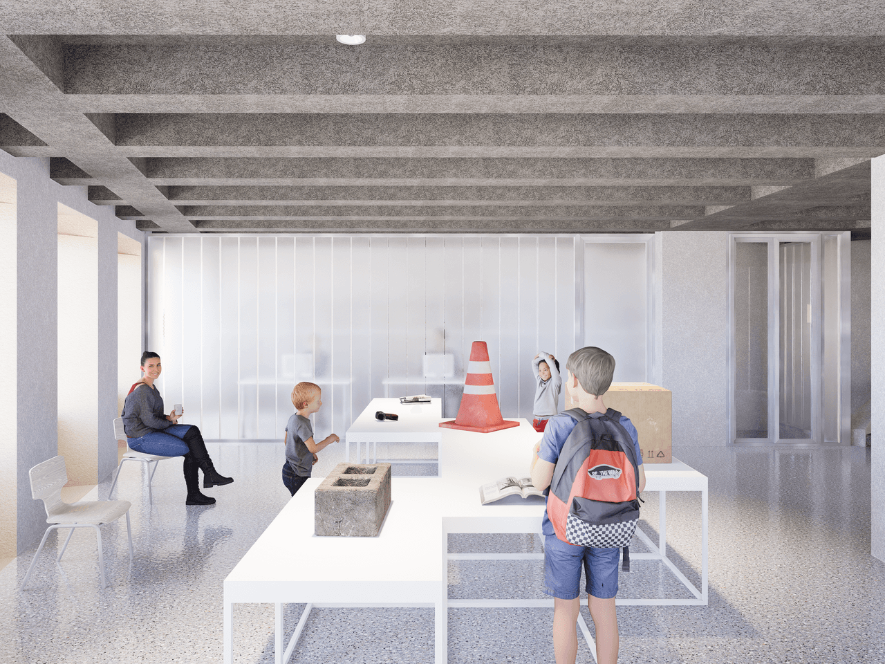 Blick auf die Visualisierung des Innenraums des Bürgerhauses in der Beblavého-Straße im Rahmen des Projekts Turning Points